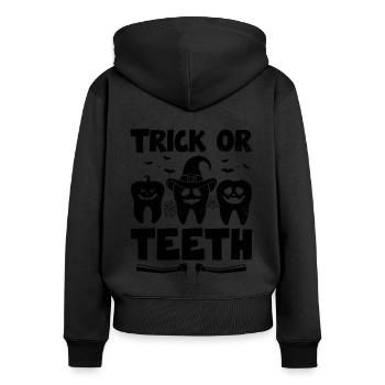 Trick oder Zähne Halloween Zahnarzt Zahnmedizin - Frauen Premium Bio Zip Hoodie - Schwarz - Hinten - Julia (174cm)