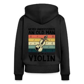 Ne sous-estimez jamais un vieil homme avec un violon Violi - Sweat à capuche zippé Premium bio Femme - noir - Dos - Julia (174cm)
