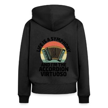 Das Leben ist eine Symphonie und ich bin der Akkordeon-Virtuose - Frauen Premium Bio Zip Hoodie - Schwarz - Hinten - Julia (174cm)