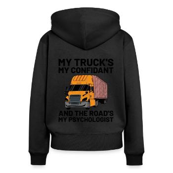 Camionneur Conduisant Papa Camionneur Père Chauffeur De Camion - Sweat à capuche zippé Premium bio Femme - noir - Dos - Julia (174cm)