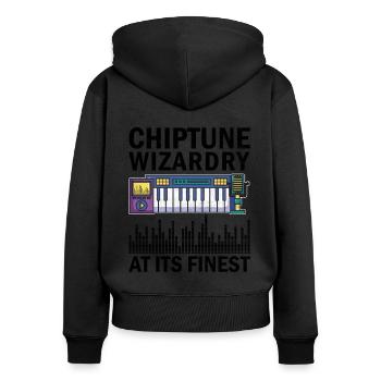 Chiptune, mélomane, groove au son des bips et du bloo - Sweat à capuche zippé Premium bio Femme - noir - Dos - Julia (174cm)