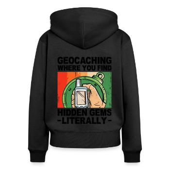 Géocaching Géocache Géocacher Funny Geocacher Sayi - Sweat à capuche zippé Premium bio Femme - noir - Dos - Julia (174cm)