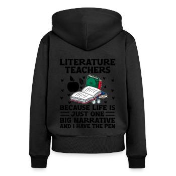 Professeur de littérature Professeur d’école Professeur drôle S - Sweat à capuche zippé Premium bio Femme - noir - Dos - Julia (174cm)