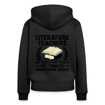 Professeur de littérature Professeur d’école Professeur drôle S - Sweat à capuche zippé Premium bio Femme - noir - Dos - Julia (174cm)