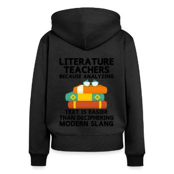 Professeur de littérature Professeur d’école Professeur drôle S - Sweat à capuche zippé Premium bio Femme - noir - Dos - Julia (174cm)