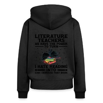 Professeur de littérature Professeur d’école Professeur drôle S - Sweat à capuche zippé Premium bio Femme - noir - Dos - Julia (174cm)