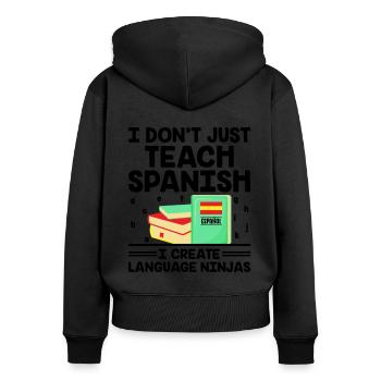 Professeur de langues étrangères École Professeurs de langues - Sweat à capuche zippé Premium bio Femme - noir - Dos - Julia (174cm)