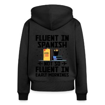Professeur de langues étrangères École Professeurs de langues - Sweat à capuche zippé Premium bio Femme - noir - Dos - Julia (174cm)