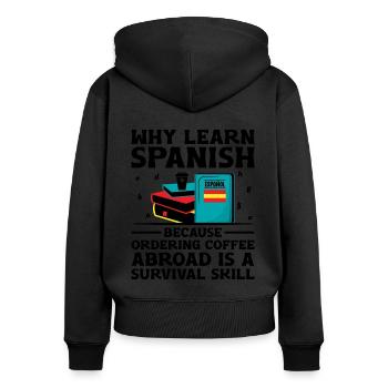 Professeur de langues étrangères École Professeurs de langues - Sweat à capuche zippé Premium bio Femme - noir - Dos - Julia (174cm)