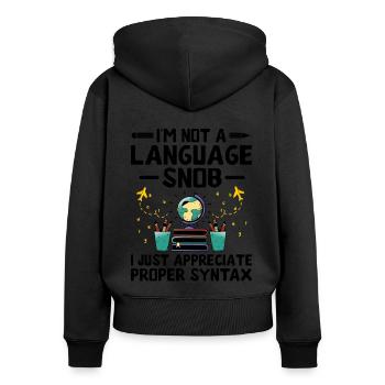 Professeur de langues étrangères École Professeurs de langues - Sweat à capuche zippé Premium bio Femme - noir - Dos - Julia (174cm)