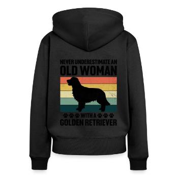 Unterschätzen Sie niemals eine alte Frau mit einem goldenen Ret - Frauen Premium Bio Zip Hoodie - Schwarz - Hinten - Julia (174cm)