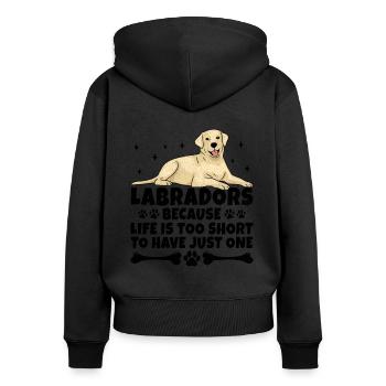 Labradors Parce que la vie est trop courte pour avoir juste O - Sweat à capuche zippé Premium bio Femme - noir - Dos - Julia (174cm)