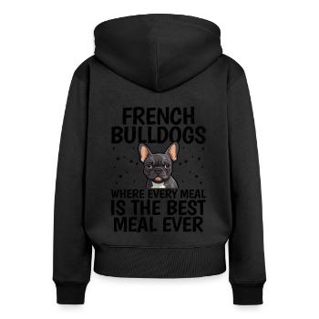 Bouledogues français où chaque repas est le meilleur repas - Sweat à capuche zippé Premium bio Femme - noir - Dos - Julia (174cm)