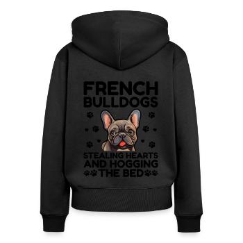 Französische Bulldoggen Stehlen Herzen Und Beschlagnahmung Des Seins - Frauen Premium Bio Zip Hoodie - Schwarz - Hinten - Julia (174cm)