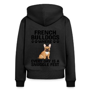 French Bulldogs Where Every Day Is A Snuggle Fest - Women's Premium Organic Zip Hoodie - black - Back - Julia (174cm)