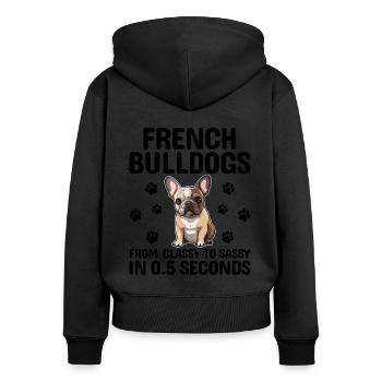 Bouledogues Français De Classe À Insolent Frenchie Bull - Sweat à capuche zippé Premium bio Femme - noir - Dos - Julia (174cm)