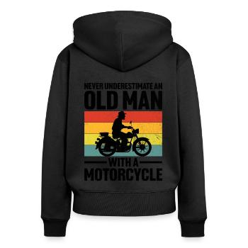 Unterschätzen Sie niemals einen alten Mann mit einem Motorrad B - Frauen Premium Bio Zip Hoodie - Schwarz - Hinten - Julia (174cm)