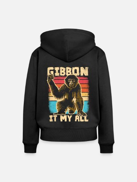 Gibbon - Lustiger Spruch - Frauen Premium Bio Zip Hoodie - Schwarz