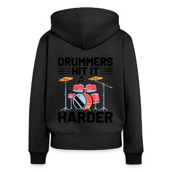 Schlagzeuger schlagen härter zu Schlagzeuger Schlagzeug trommeln - Frauen Premium Bio Zip Hoodie - Schwarz - Hinten - Julia (174cm)