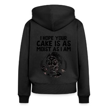 Ich hoffe, dein Kuchen ist so saftig wie ich backe Bake B - Frauen Premium Bio Zip Hoodie - Schwarz - Hinten - Julia (174cm)