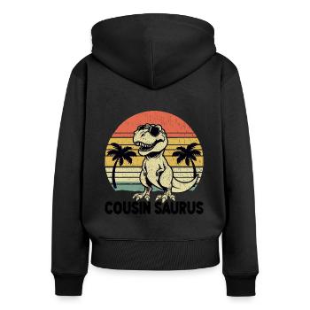 Rétro cousin saurus dinosaure cousins famille - Sweat à capuche zippé Premium bio Femme - noir - Dos - Julia (174cm)