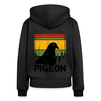 Taube Retro Wald Vogelbeobachtung Vogelbeobachter - Frauen Premium Bio Zip Hoodie - Schwarz - Hinten - Julia (174cm)