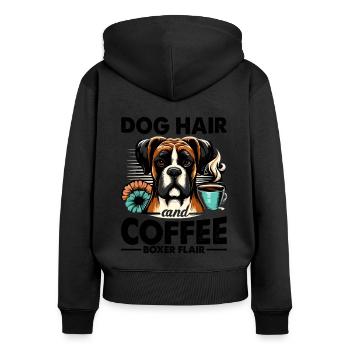 Dog Hair And Coffee Boxer Flair Caffeine Lover - Women's Premium Organic Zip Hoodie - black - Back - Julia (174cm)