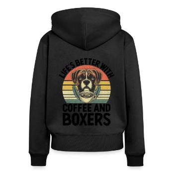 Retro-Leben ist besser mit Kaffee und Boxershorts - Frauen Premium Bio Zip Hoodie - Schwarz - Hinten - Julia (174cm)