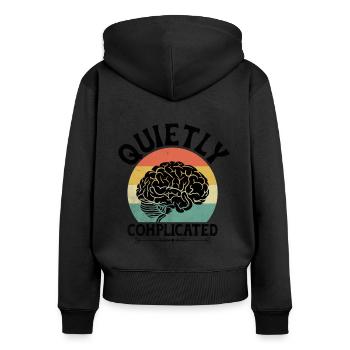 Dictons discrètement compliqués pour les introvertis - Sweat à capuche zippé Premium bio Femme - noir - Dos - Julia (174cm)