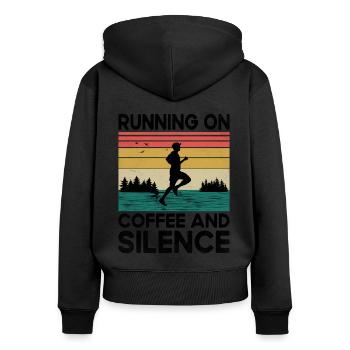 Courir sur le café et le silence Dictons pour - Sweat à capuche zippé Premium bio Femme - noir - Dos - Julia (174cm)