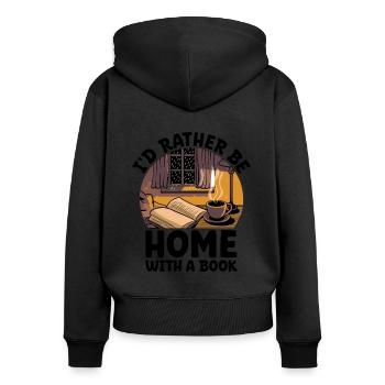Je préférerais être à la maison avec un livre Dictons pour - Sweat à capuche zippé Premium bio Femme - noir - Dos - Julia (174cm)