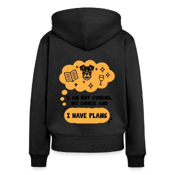 Je ne viens pas mon boxer et j’ai des plans Dictons - Sweat à capuche zippé Premium bio Femme - noir - Dos - Julia (174cm)