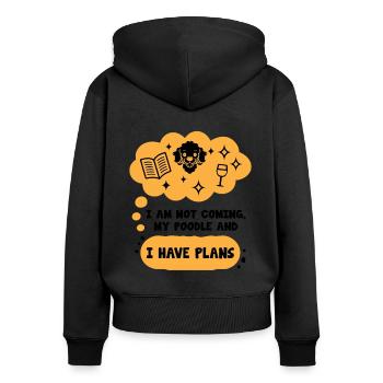 Je ne viens pas mon caniche et j’ai des plans Dictons - Sweat à capuche zippé Premium bio Femme - noir - Dos - Julia (174cm)