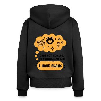 Je ne viens pas mon Loulou de Poméranie et j’ai des projets - Sweat à capuche zippé Premium bio Femme - noir - Dos - Julia (174cm)
