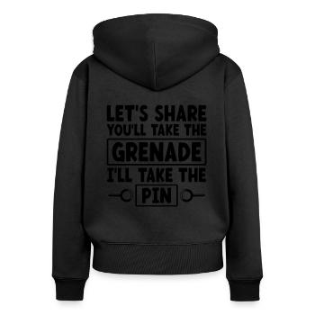 Let's Share Du nimmst die Granate Ich nehme die - Frauen Premium Bio Zip Hoodie - Schwarz - Hinten - Julia (174cm)