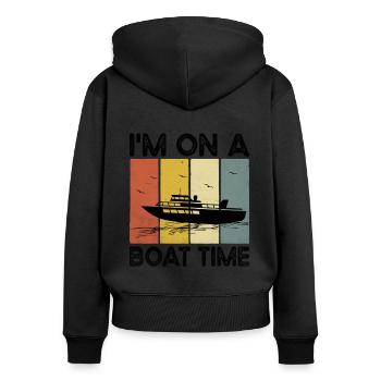 Ich bin auf einem Boot Zeit Paddelboot - Frauen Premium Bio Zip Hoodie - Schwarz - Hinten - Julia (174cm)