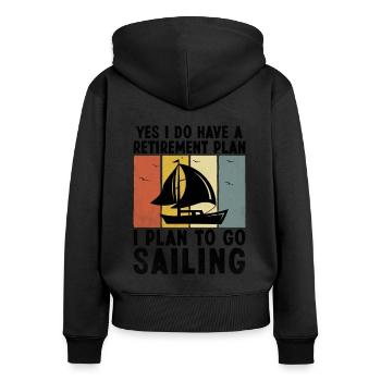 Ja, ich habe einen Altersvorsorgeplan Tretboot - Frauen Premium Bio Zip Hoodie - Schwarz - Hinten - Julia (174cm)