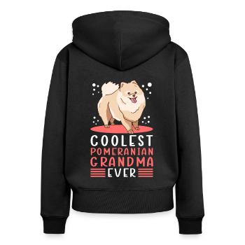 Poméranien Grand-mère Chien Propriétaire de chien Cadeau - Sweat à capuche zippé Premium bio Femme - noir - Dos - Julia (174cm)