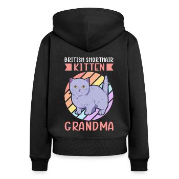 Grand-mère britannique à poil court | Cadeau maman chat - Sweat à capuche zippé Premium bio Femme - noir - Dos - Julia (174cm)