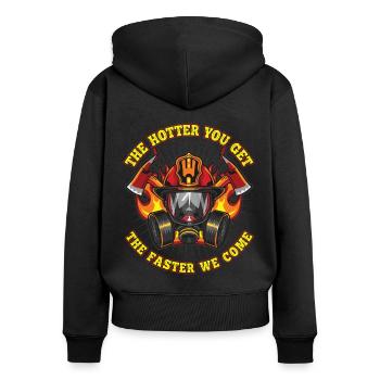 Feuerwehr Spruch Feuerwehrmann - Frauen Premium Bio Zip Hoodie - Schwarz - Hinten - Julia (174cm)