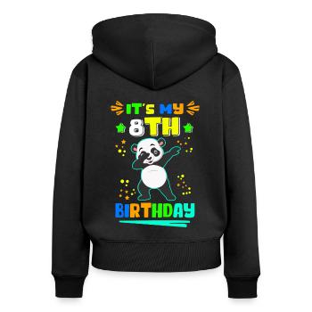 8ème anniversaire 8 ans | Idée cadeau Cadeau - Sweat à capuche zippé Premium bio Femme - noir - Dos - Julia (174cm)