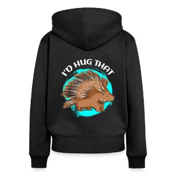 Porc-épic | Cadeau de porcs-épics - Sweat à capuche zippé Premium bio Femme - noir - Dos - Julia (174cm)