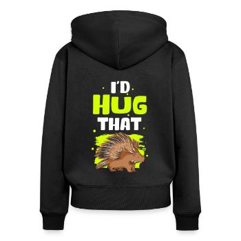 Porc-épic Cadeau - Sweat à capuche zippé Premium bio Femme - noir - Dos - Julia (174cm)