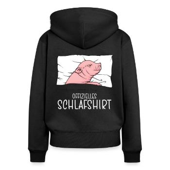 Offizielles Schlafshirt Schwein Schlafanzug - Frauen Premium Bio Zip Hoodie - Schwarz - Hinten - Julia (174cm)