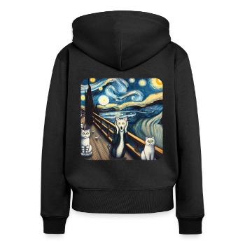 Art de la peinture de chat, Propriétaire de chat - Sweat à capuche zippé Premium bio Femme - noir - Dos - Julia (174cm)