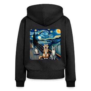 Art de la peinture de chat, Propriétaire de chat - Sweat à capuche zippé Premium bio Femme - noir - Dos - Julia (174cm)