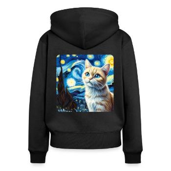 Art de la peinture de chat, Propriétaire de chat - Sweat à capuche zippé Premium bio Femme - noir - Dos - Julia (174cm)