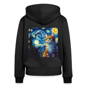 Art de la peinture de chat, Propriétaire de chat - Sweat à capuche zippé Premium bio Femme - noir - Dos - Julia (174cm)