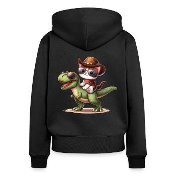 Dinosaurier Und Katze, T-Rex, Katzenbesitzer - Frauen Premium Bio Zip Hoodie - Schwarz - Hinten - Julia (174cm)