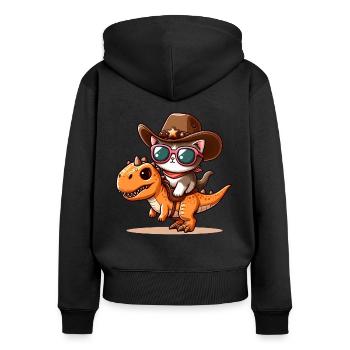 Dinosaurier Und Katze, T-Rex, Katzenbesitzer - Frauen Premium Bio Zip Hoodie - Schwarz - Hinten - Julia (174cm)